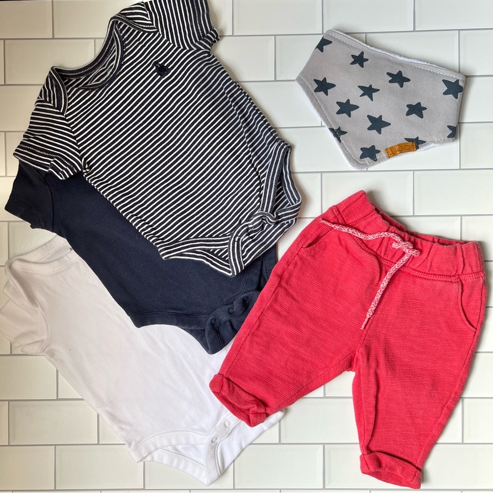 ⭐️🇺🇸 0-3m Baby Gap Stars & Stripes Patriotic Nautical Bodysuit Sweatpants Set